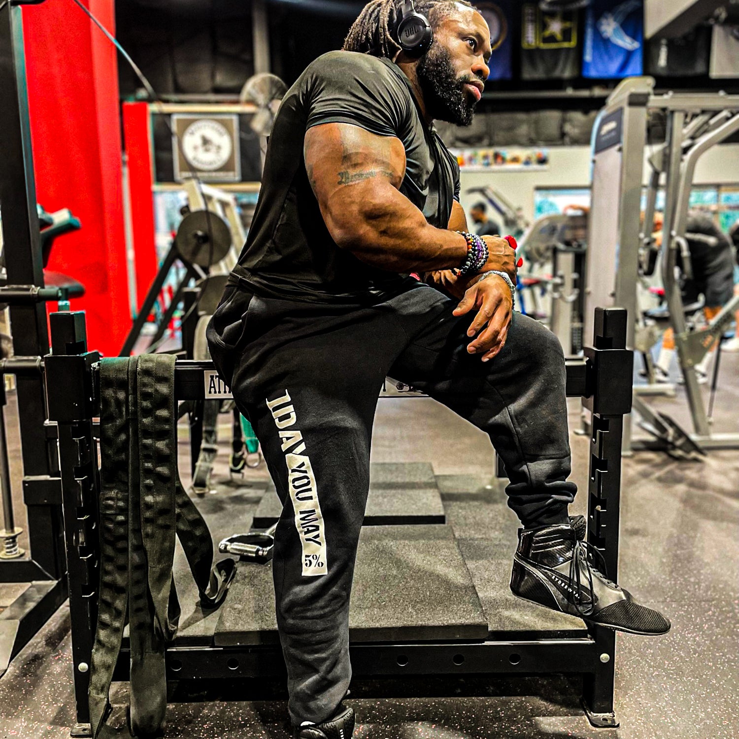1DAYYOUMAY Black Joggers with White Lettering