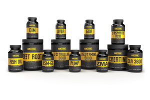 5% Core series dietary supplements including Creatine, Fish Oil, and Pre-Workout formulas for muscle gain and recovery